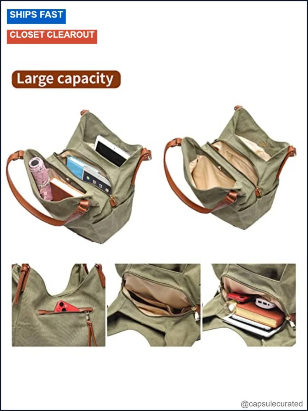 Women Canvas Hobo Purse Multi Pocket Tote Shopper Shoulder Bag Embroidery Ethnic